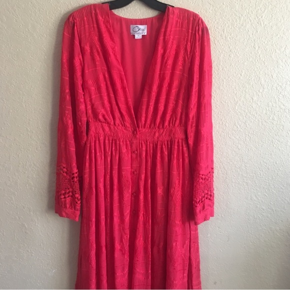 OLIVIA CULPO BEAUTIFUL RED EMBROIDERED MAXI DRESS - Picture 3 of 5